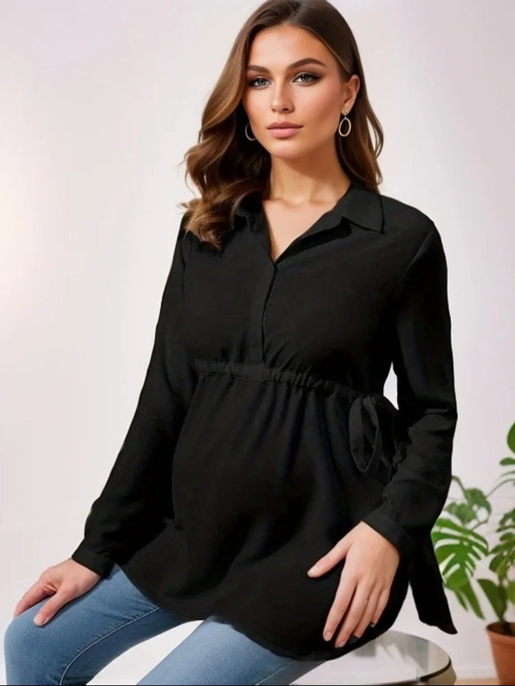 Maternity Clothes Pure Color Loose Breathable Comfort Shirt Elegant  Simple Stylish Top for Pregnant Women Blouse