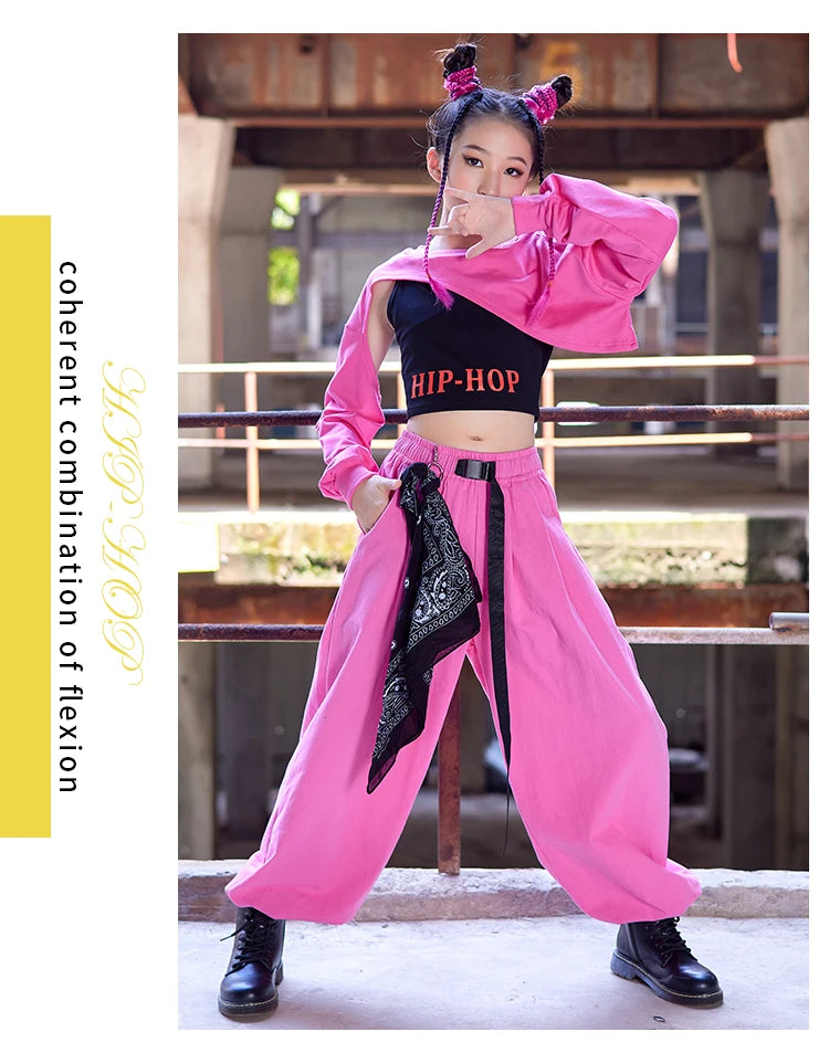 Teenage Girl Jazz Dance Costume Children Street Hip hop Dancing Jazz Stage Kid Kpop Jazz Costume for Girls pink Outfit dance set