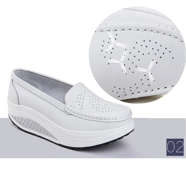 Women's shoes Genuine leather women's nurse shoes rocking shoes platform casual slope heel work shoes platform shoes