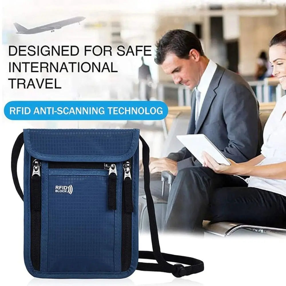 Unisex Nylon RFID Passport ID Bag Waterproof Multi-Functional Document Pouch Neck Wallet Women Men Shoulder Bag Storage Bag