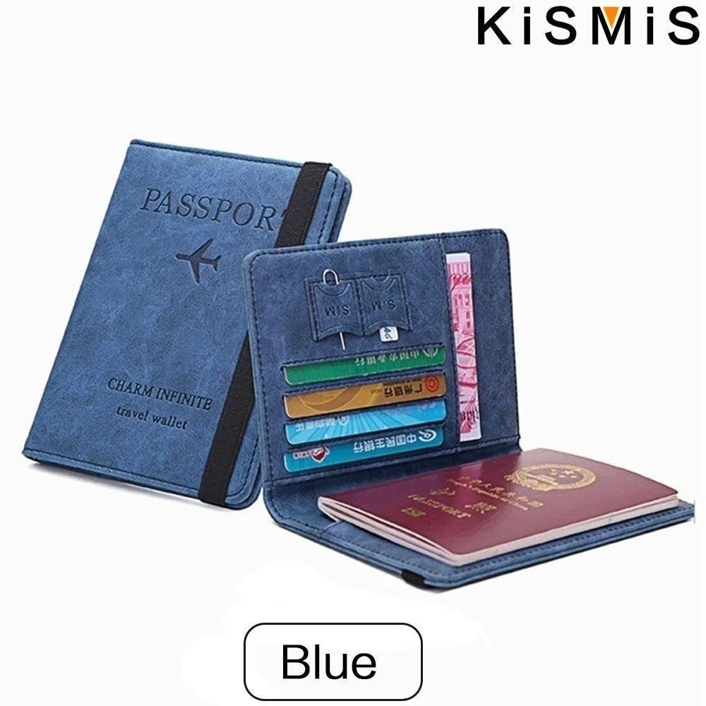 KISMIS New RFID Wallet Passport Case Leather Short Wallet Men Slim Credit Card ID Holder Card Organizer Travel Bag