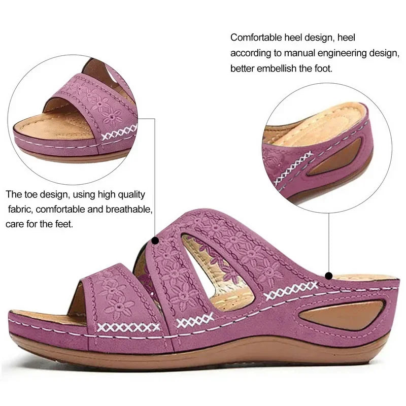 Summer Women Wedge Sandals Premium Orthopedic Open Toe Sandals Vintage Anti-slip Leather Casual Female Platform Retro Shoes