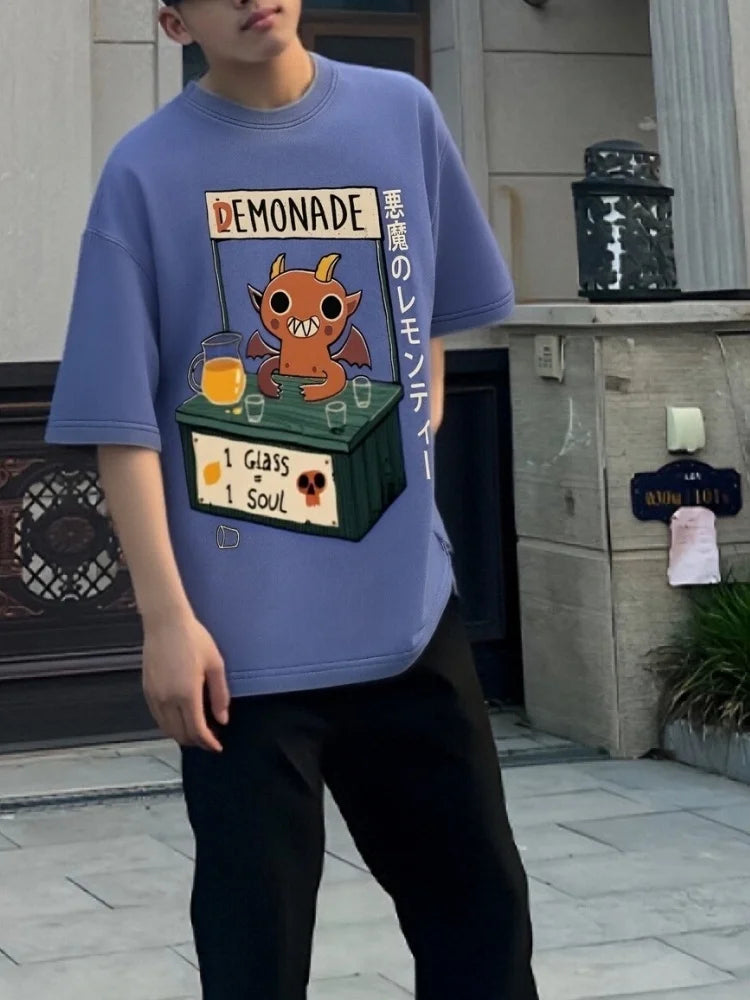 Hip hop Summer Men's T-shirts Casual Loose Demonade Vintage Wash Japanese Design Tees 2026 Fashion Short Sleeve Tunics Unisex