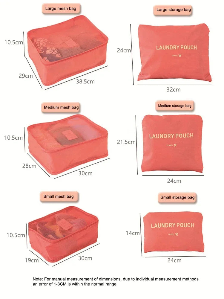 Travel 6-piece Storage Bag Set, Travel Luggage Sorting Bag, Clothing Packaging Bag, Breathable and Moisture-proof Storage Bag