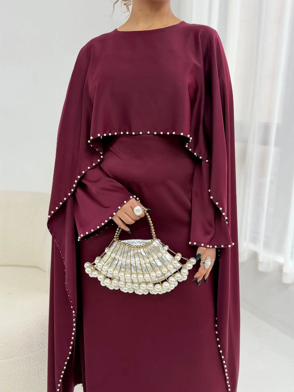 Muslim Dresses Women's Traditional Dresses And Abayas Eid Dubai Evening Dress Pearl Beaded Luxurious Robe Islamic Clothing
