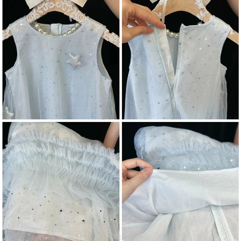 Teen Girl Clothes 2025New White Summer Girls  Flower Girl Birthday Outfit Vestido Princess Dress with Wings Kids Party Gown