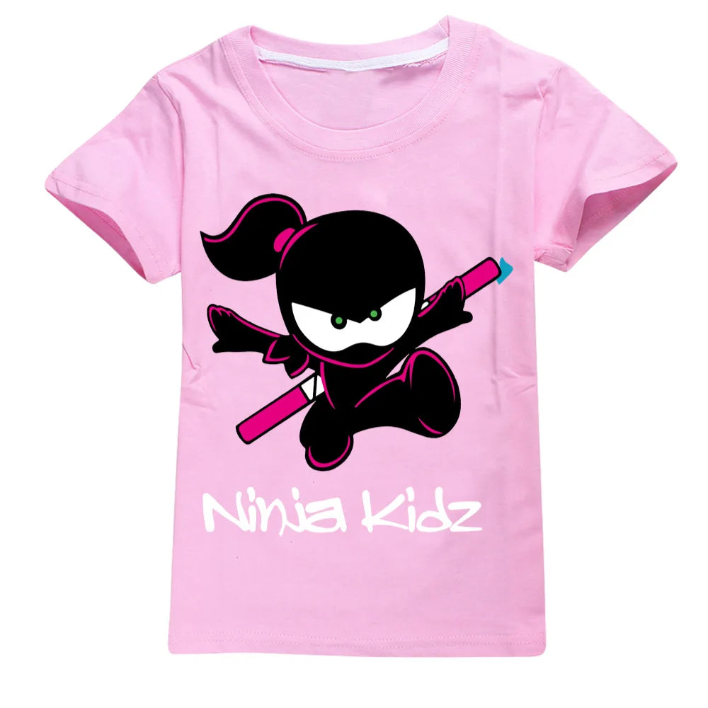 Ninja Kidz Baby Kids Summer Cotton Short-Sleeved T-shirts Children Sweatshirt Cartoon Teenager Tops Boys Girls Tees Clothing
