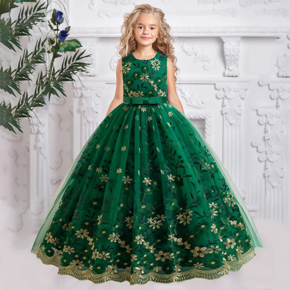 Teen Flower Girl Christmas Dress Children Long Bridesmaids Party Princess Dresses for Kids Pageant Evening Birthday Gown Vestido