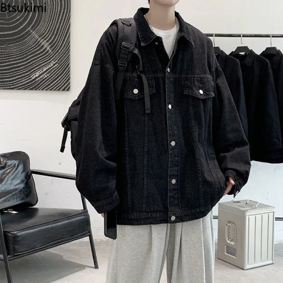 New Men's Vintage Denim Jackets Spring Autumn Handsome Loose Casual Workwear Jacket Fashion High Street Classic Jean Coats Male