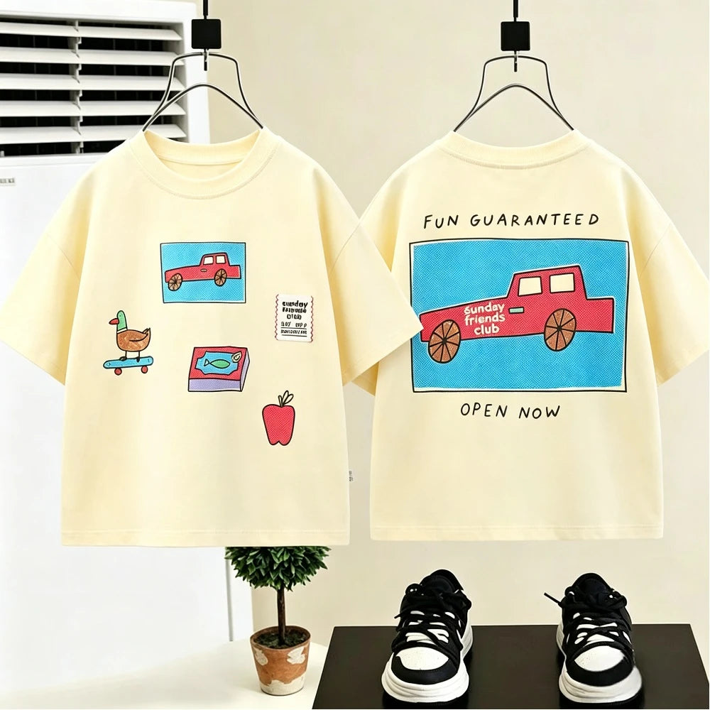 Kid Daily Wear Double Sided Short Sleeve Tees For Child Summer Clothing Unisex Casual Tops Toddler Thin Soft Materials T-Shirts