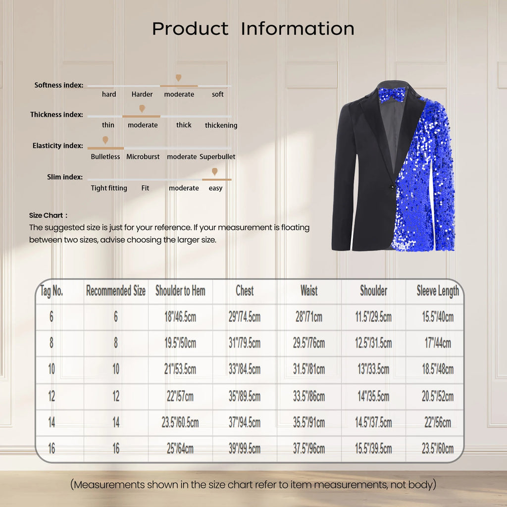 Kids Boys Sparkly Gentlemen Suits Jackets Formal Dress Blazer Sequin Blazer Coat Jacket Children Wedding Banquet Party Outfit
