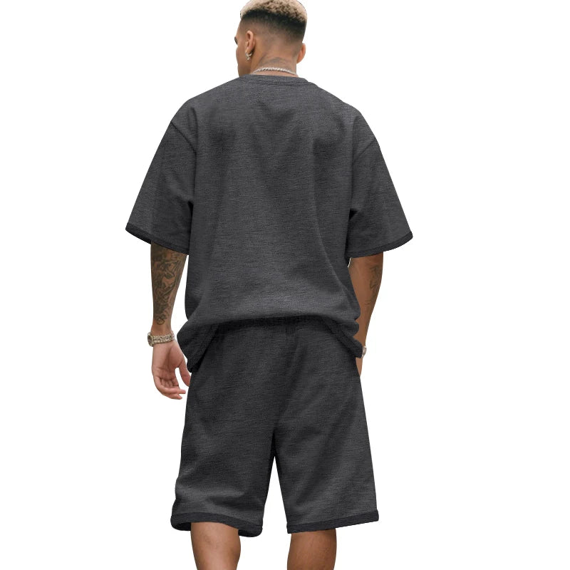 Men's two-piece clothing set, loose round-neck T-shirt and shorts set, casual sportswear, perfect for summer