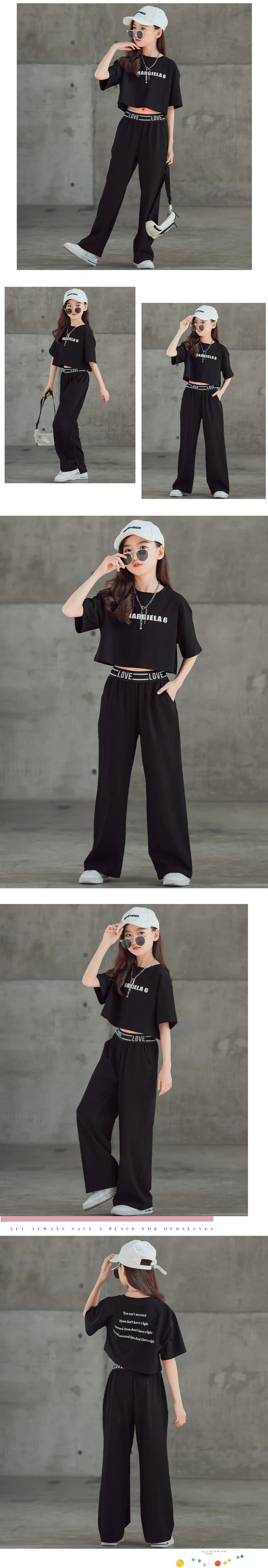 5 6 7 8 9 10 11 12 13 14 Years Summer Teen Girls Clothing Sets Children Fashion Letter Tops + Pants 2Pcs Outfits Kids Tracksuit
