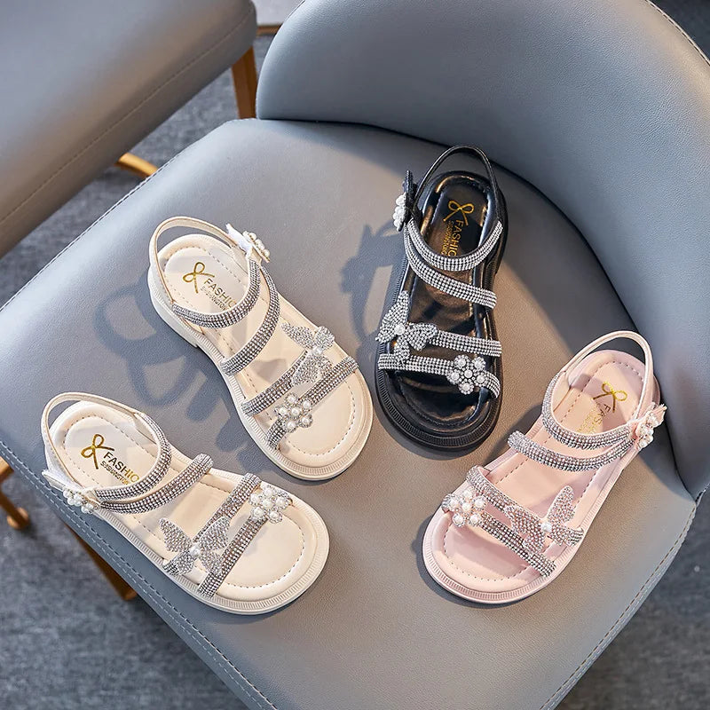 Little Girl's Sandal Summer Kids Princess Sandals Children Soft-soled Beach Sandals fit 2-13Years Old Kid Shoes Pink Black Beige