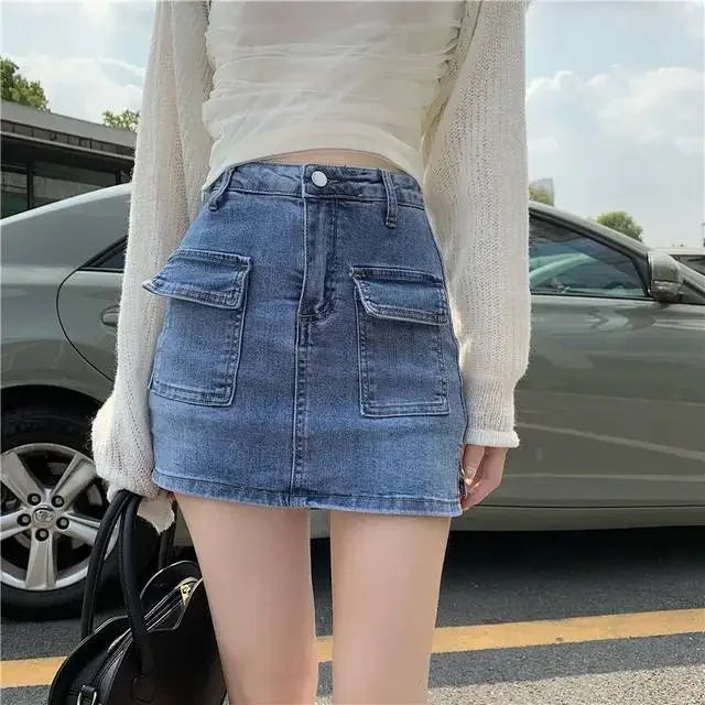 Jeans Skirts For Women Khaki Tight Woman Cargo Denim Skirt Short Stylish Premium Clothing Sales Casual Trend 2025 Korean Fashion