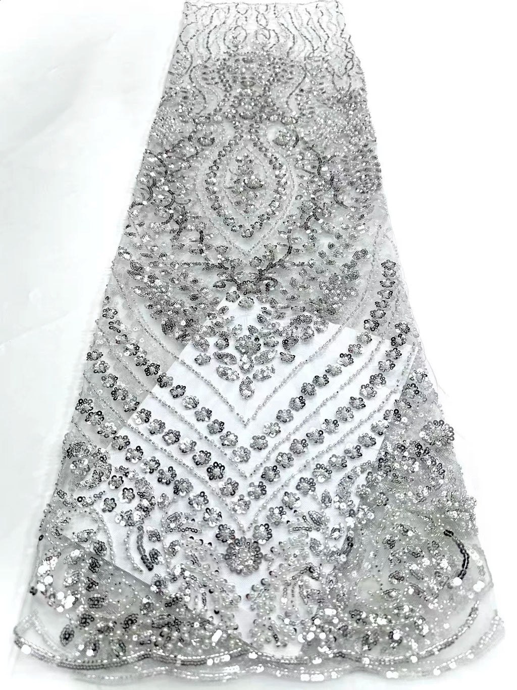 African Tulle Lace Fabric French Sequins Fabric Sewing Embroidery With Beads Lace Tulle Mesh Nigeria Dress 5 Yards sewing SZ1682