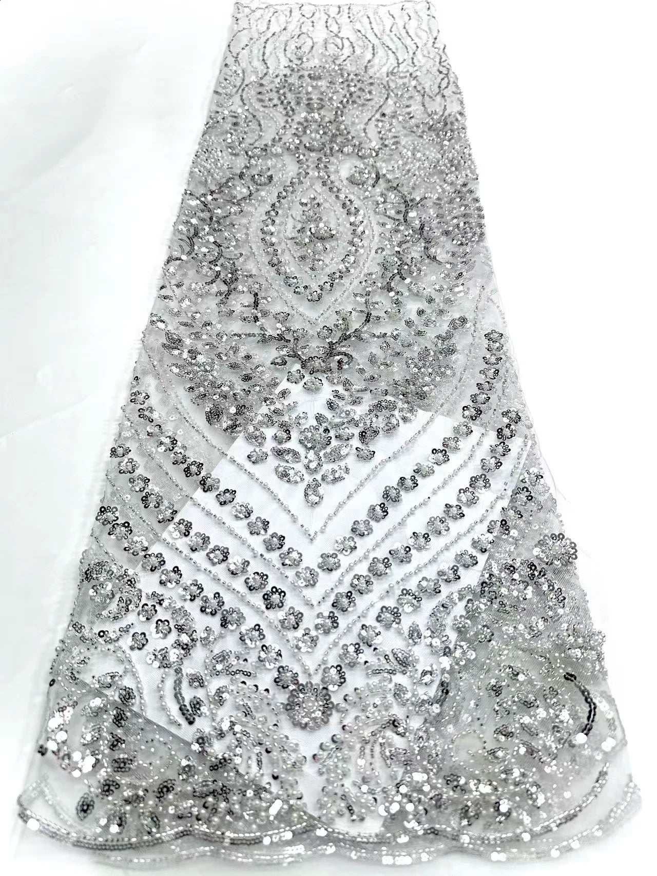 African Tulle Lace Fabric French Sequins Fabric Sewing Embroidery With Beads Lace Tulle Mesh Nigeria Dress 5 Yards sewing SZ1682