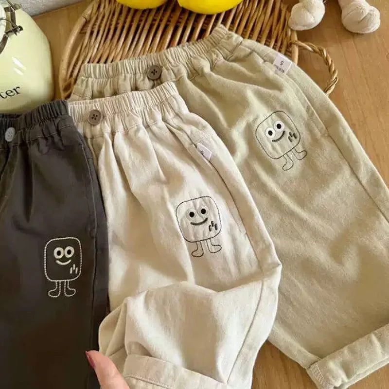 Children's Trousers Fall 2025 New Boys' Cartoon Embroidered Trousers Versatile Trousers Children's Clothing