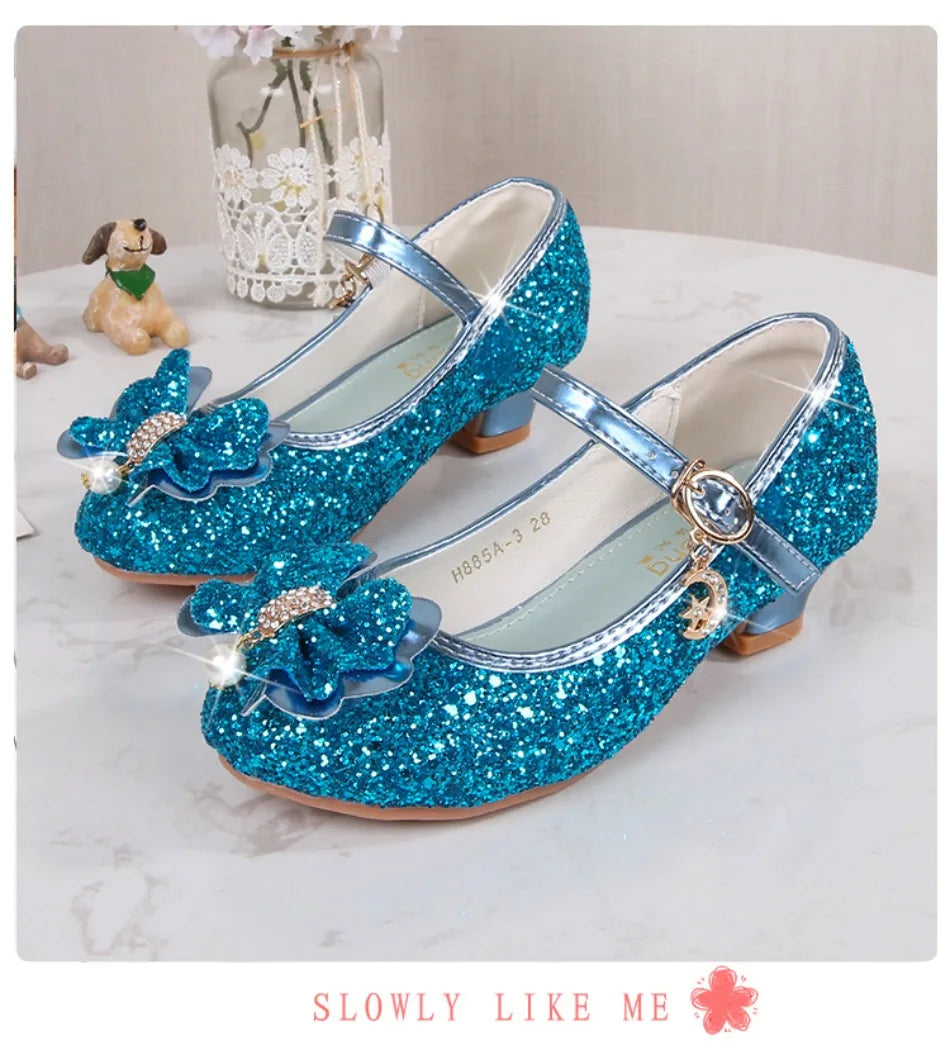 Classic Bow Girl Pu Leather Shoes For Girls Party Dance Children Shoes 3-14 Years Princess High Heels Child Wedding Shoes HSD09