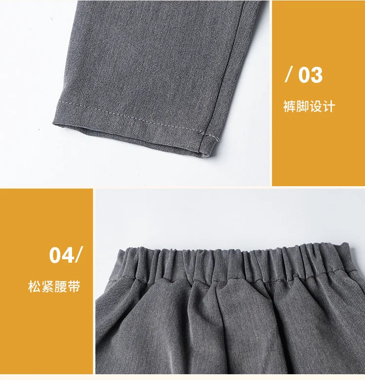 Kids Suit Pant Boys Formal Dress Long Sleeve Shirt Casual Pants Teen Child Solid Color Trousers Baby Toddler Gentlemen Clothes
