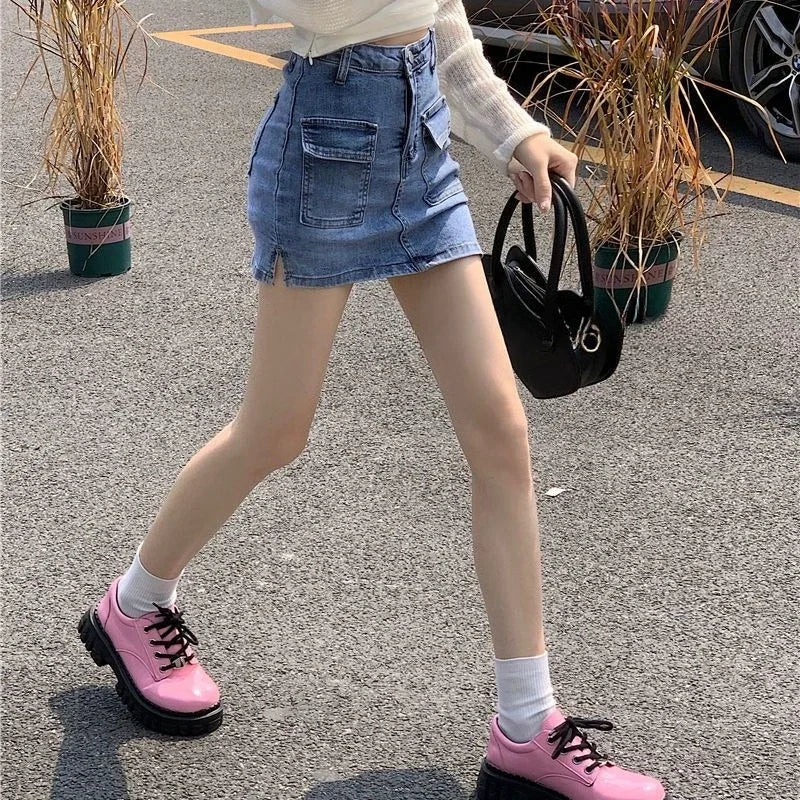 Jeans Skirts For Women Khaki Tight Woman Cargo Denim Skirt Short Stylish Premium Clothing Sales Casual Trend 2025 Korean Fashion