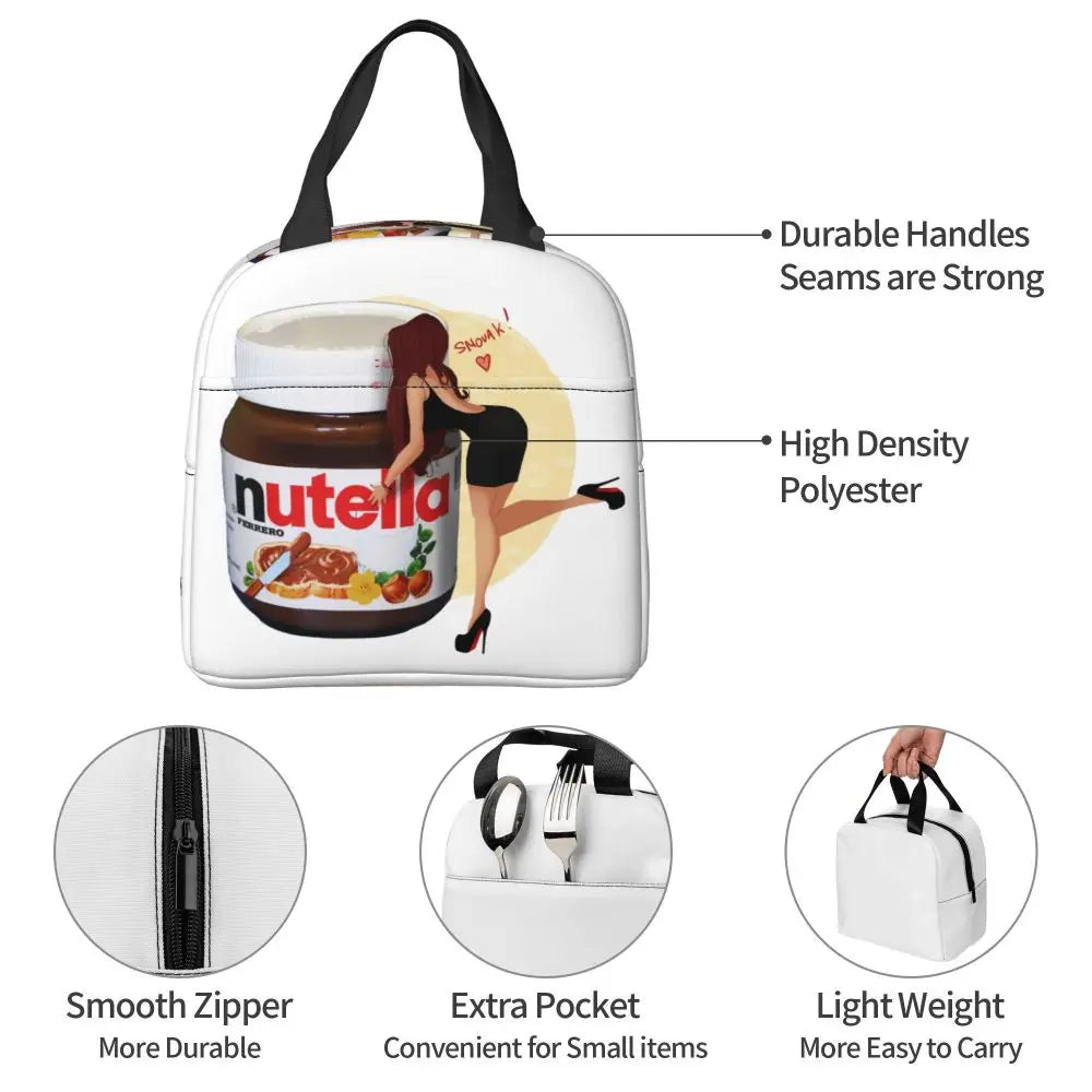 Custom Italy Nutellas Thermal Insulated Lunch Bag Women Portable Lunch Container for Outdoor Picnic Storage Food Box