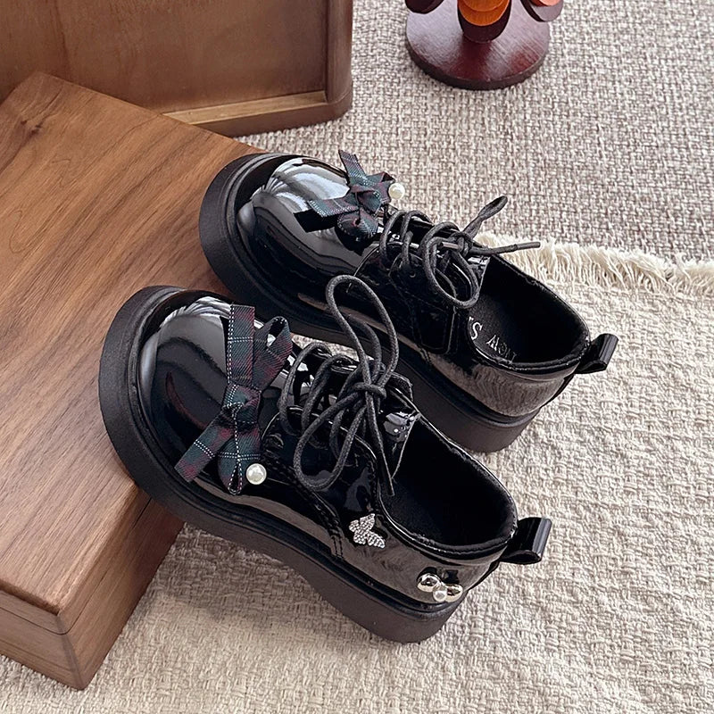 Girl School Perform Shoes Spring Autumn Chic Bow Children Dress Mary Jane Shoes Princess Wedding Party Kids Lolita Leather Shoes