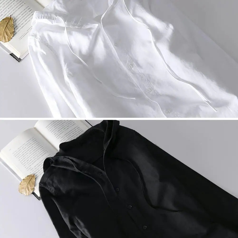 Men Summer Shirt Sun Anti UV Long Sleeve Hooded Drawstring Single breasted Soft Loose Breathable Cardigan Coat Top