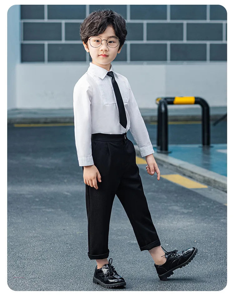 Kids Suit Pant Boys Formal Dress Long Sleeve Shirt Casual Pants Teen Child Solid Color Trousers Baby Toddler Gentlemen Clothes