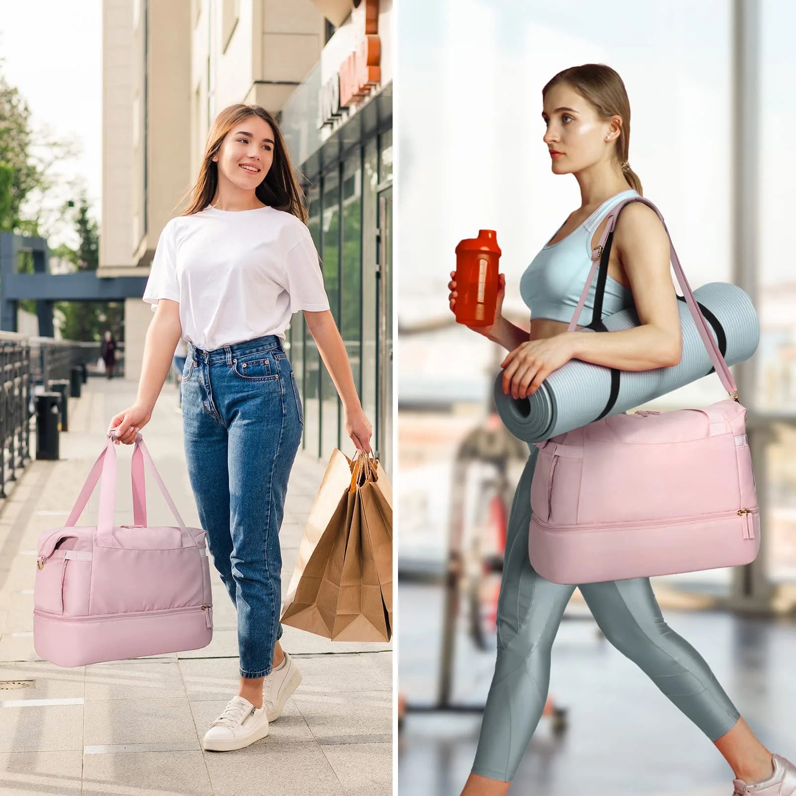 2Pcs Weekender Bag for Women Gym Bag with USB Charging Port Travel Duffle Bag Shoe Compartment Carry on Overnight