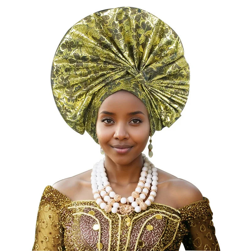 Elegant African Autogele Women's Turban Cap Nigeria Wedding Gele Ready To Wear Headtie Evening Party Headwear African Headtie
