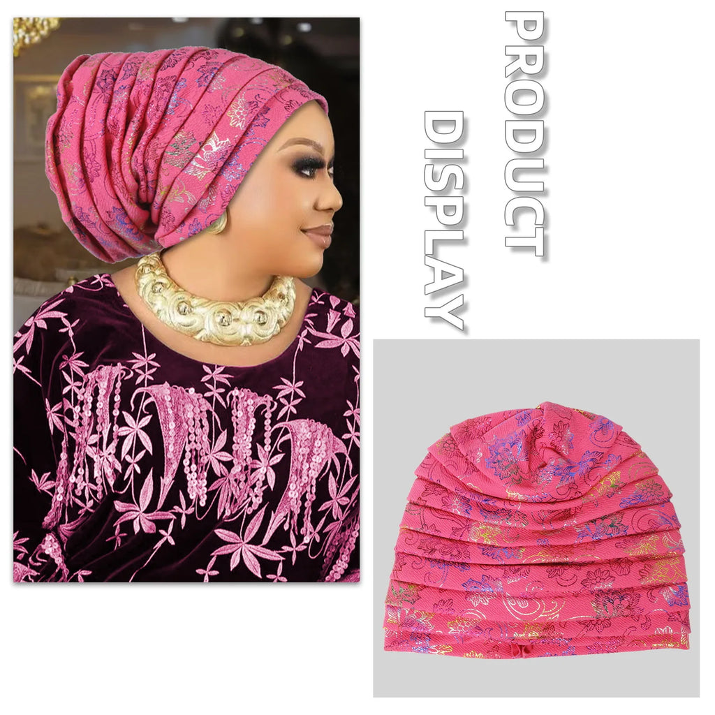 Fashion Wedding Geles African Headtie Auto Gele Turbans for Women Fabric Muslim Headwear Headpiece Female Head Wraps
