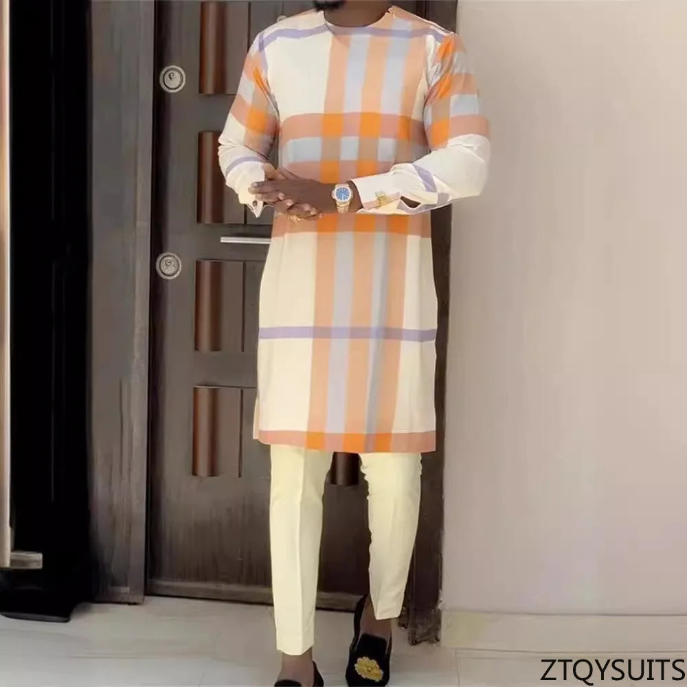 2 Piece African Clothes for Men Spring Fashion African Long Sleeve Top Long Pant Matching Sets Outfits Dashiki African Clothing