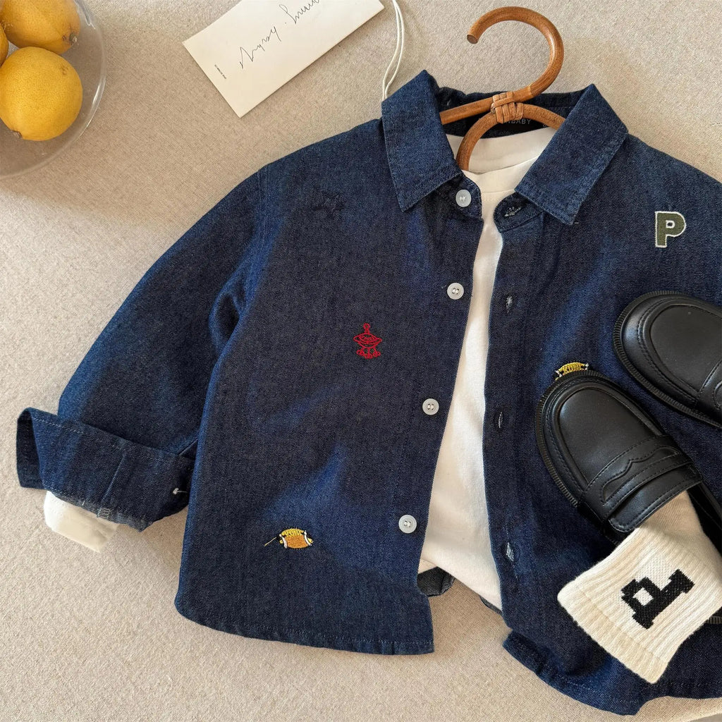 Baby Girls Boys Jean Blouses Kids Blue Shirts 2025 Spring Autumn Tops 1 To 6Yrs Children's Korean Style Clothing