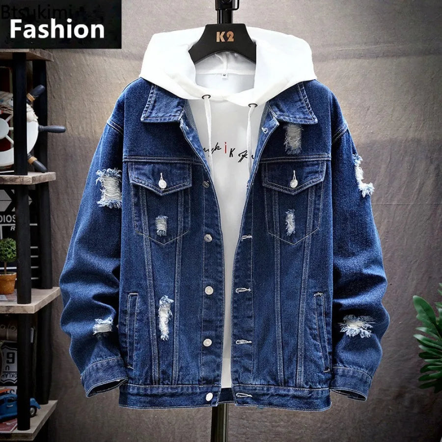 New Men's Vintage Denim Jackets Spring Autumn Handsome Loose Casual Workwear Jacket Fashion High Street Classic Jean Coats Male