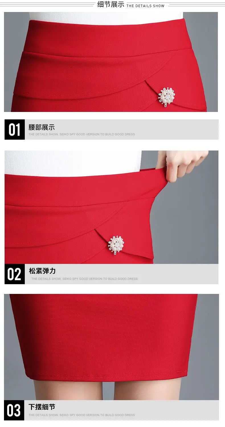 Office Lady Skinny Business Attire Red Hip-hugging Skirt Summer New Women Basic Versatile Fashion Casual Mini Office Wear Skirts