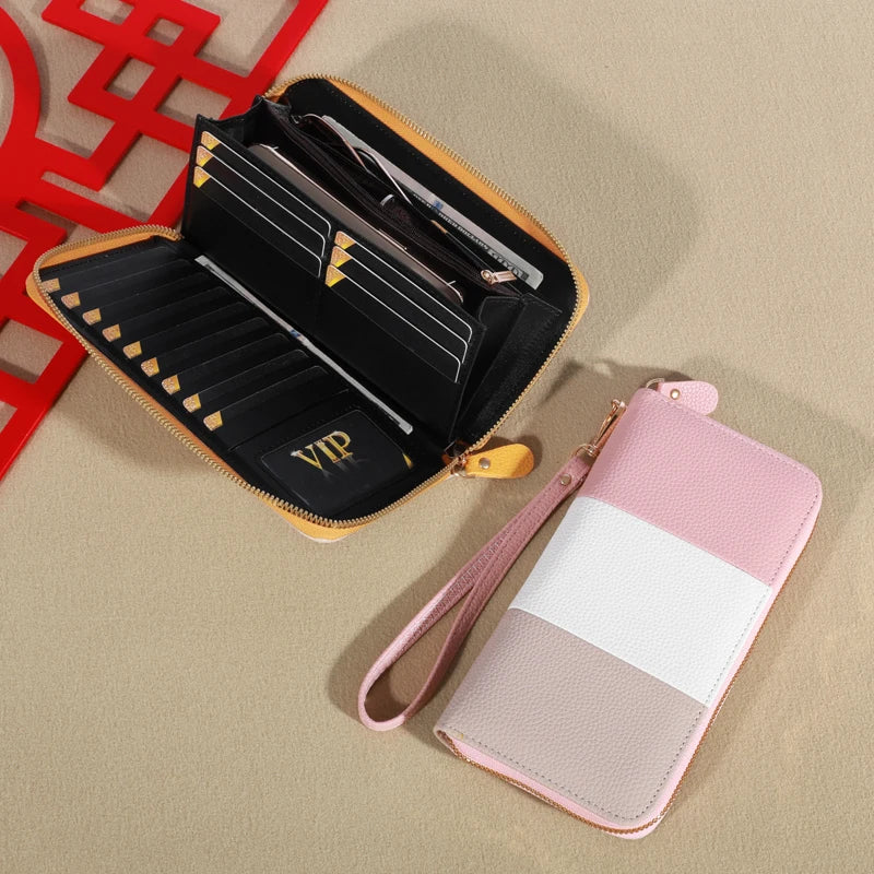 Women's Wallet RFID Blocking Multi Credit Card High Capacity Zipper Clutch Travel Bag Wrist Guard