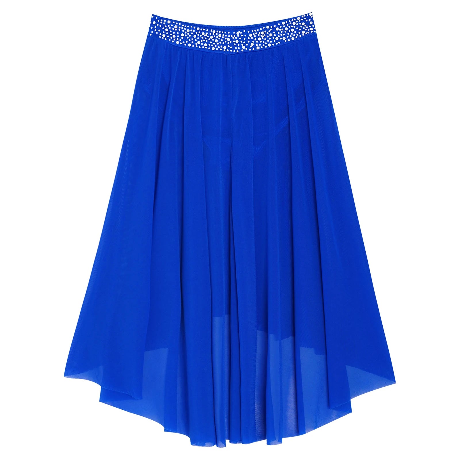 Kids Girls Lyrical Modern Dance Skirt Shiny Rhinestones Open Front Flowy Sheer Mesh Skirt with Built-in Briefs Ballet Dresses