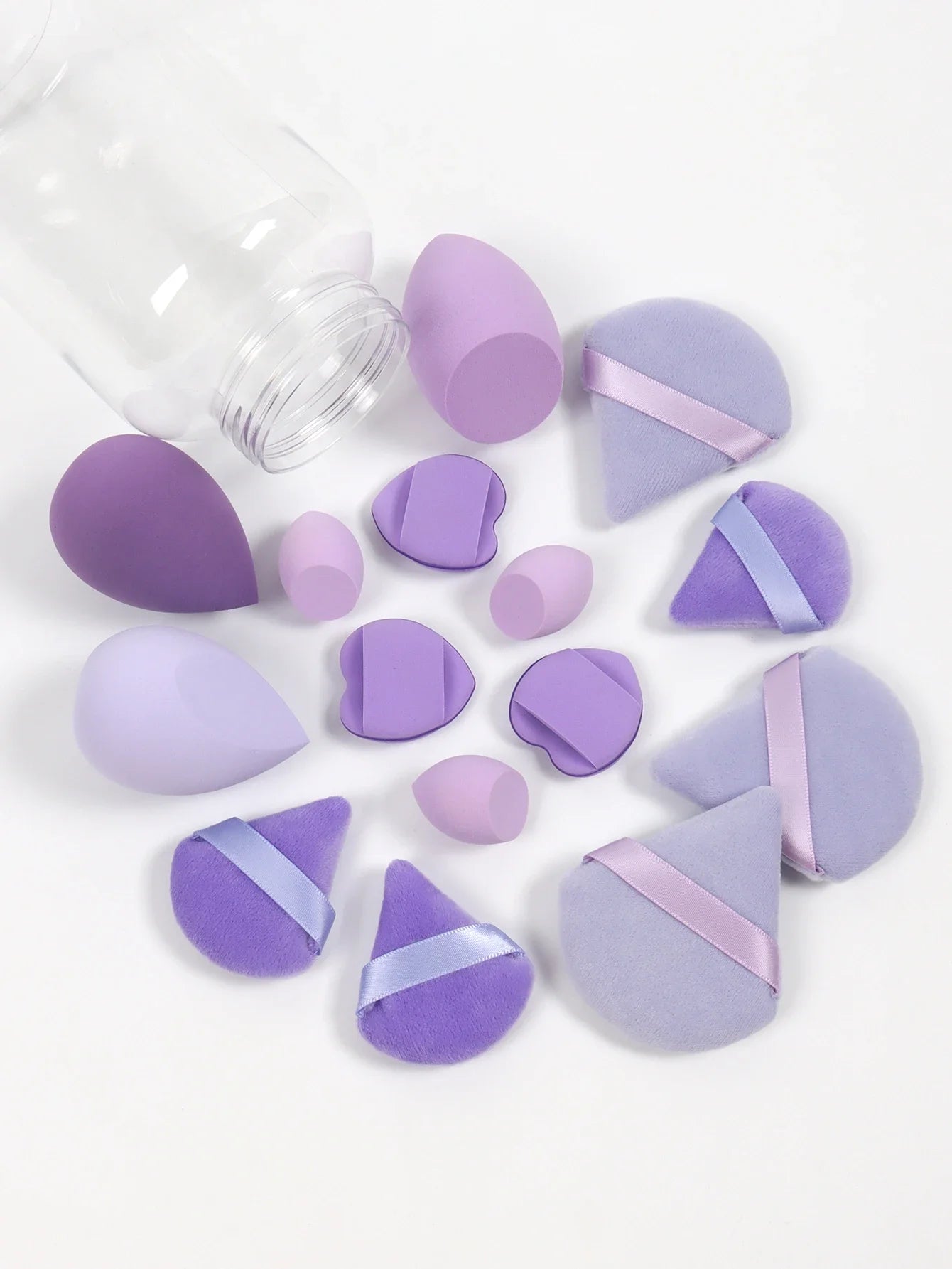 15Pcs Premium Powder Puffs with Storage Jar - Makeup Blending Sponges Set for Face Foundation & Loose Powder Kit
