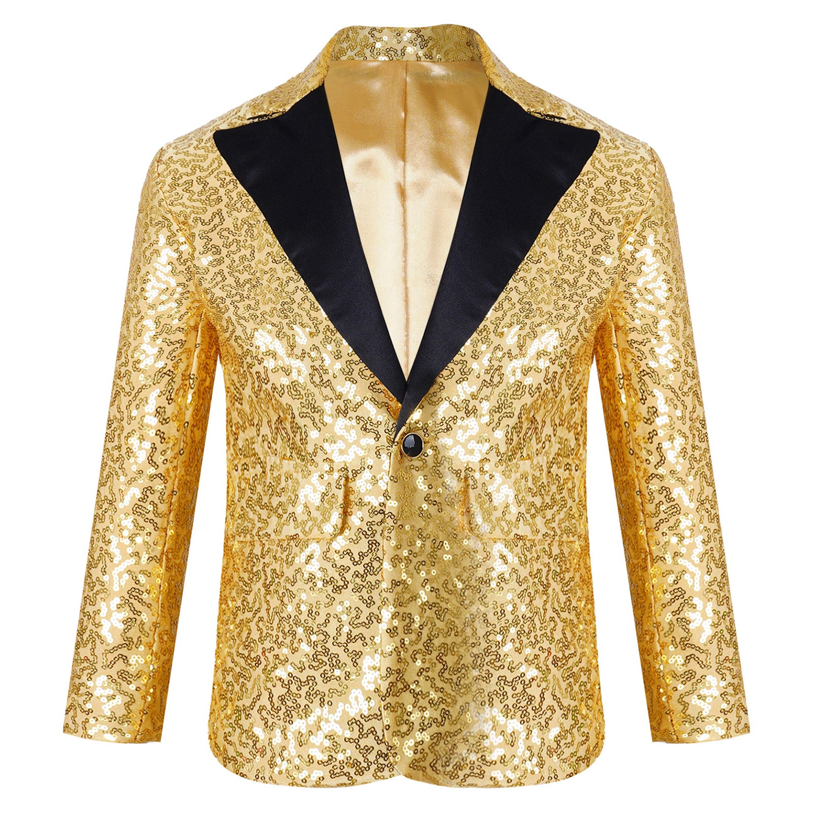 Kids Boys Fashion Shiny Sequins Lapel Suit One Button Jacket Coat Blazer Tuxedo for Wedding Birthday Party Stage Performance