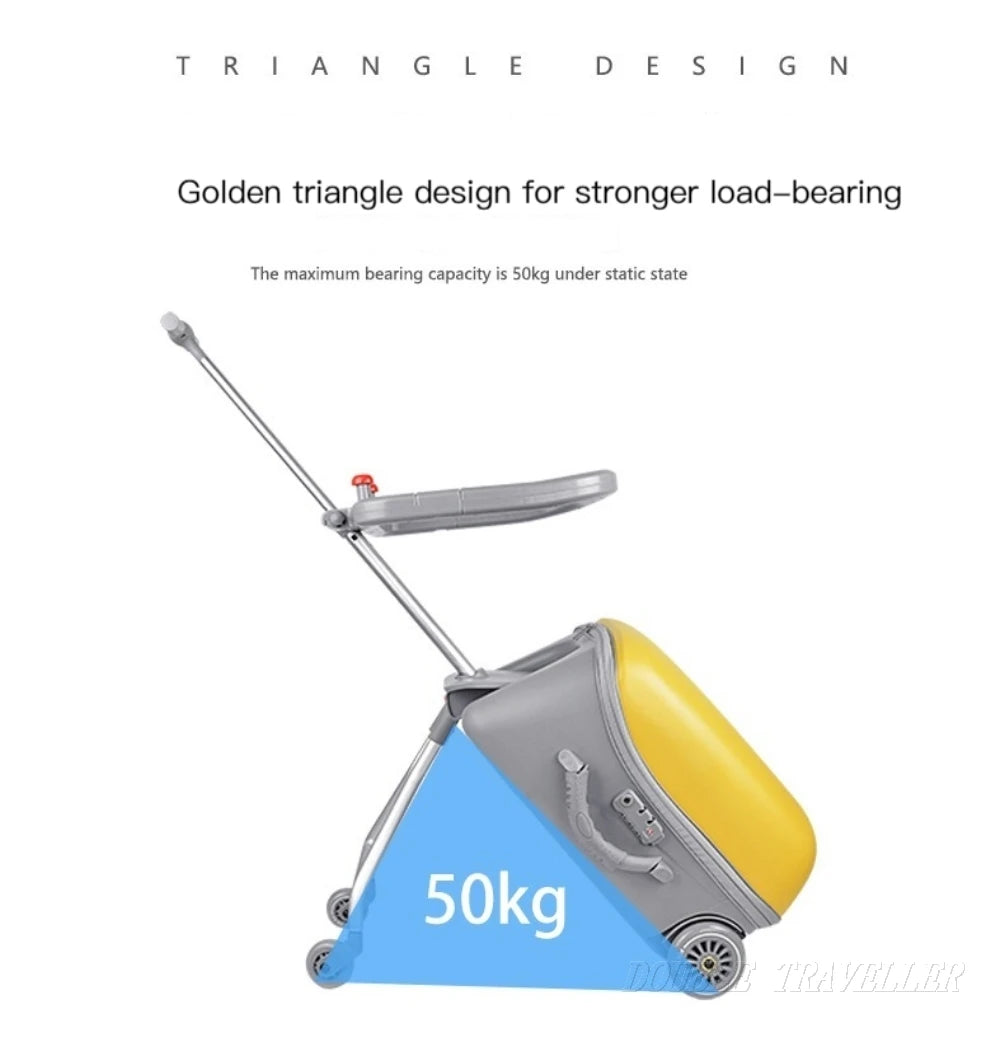 New Cartoon Suitcase for Kids Can Sit Boarding Cabin Luggage children's Suitcases Travel Lazy Trolley Case Baby Walker box wheel