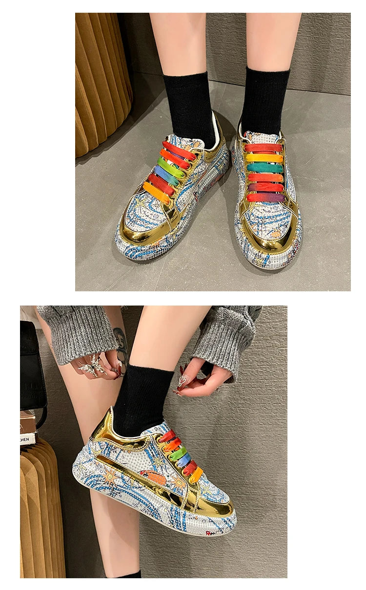Top Quality Sneakers Women Skating Shoes 2026 Rhinestone Women Loafers Platform Fashion Shiny Women's Casual Shoes Zapatos Mujer
