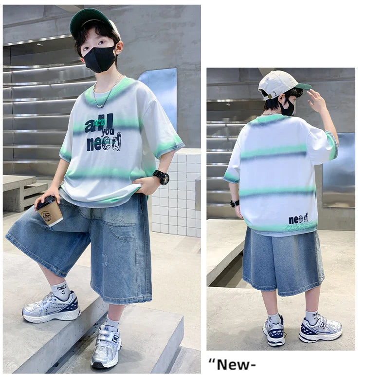 Summer Kids Outfit Sets for Boys Short Sleeve T-shirt Shorts 2PS Clothing Set Tweens Child Tracksuit Top and Bottom Clothes Set