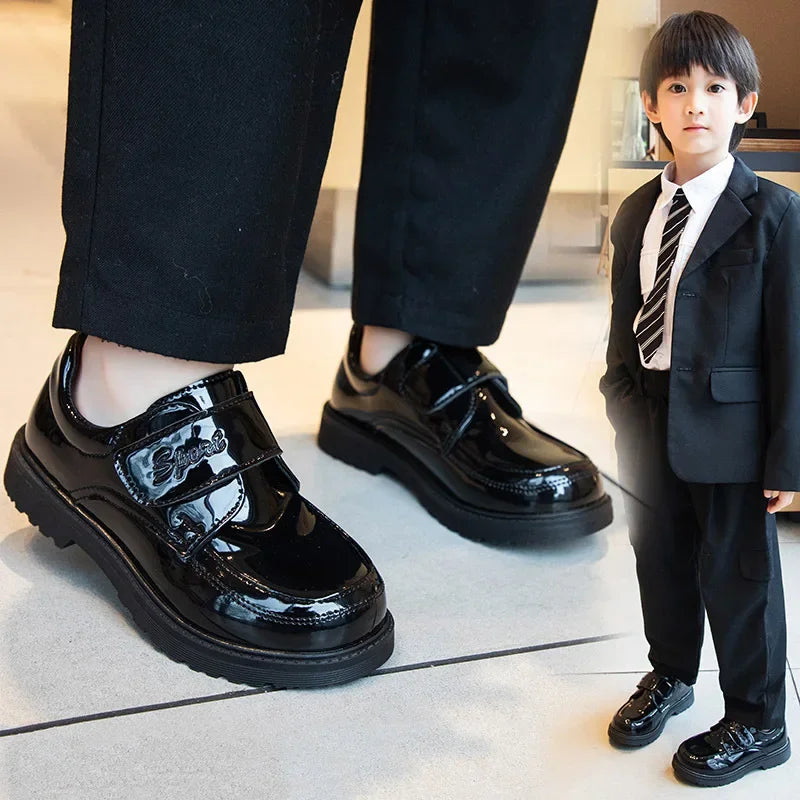Boys Shoes Spring & Autumn New Black Glossy Classic Kids Loafer for Girl 2024 New Versatile Round-toe Britain Child School Shoes