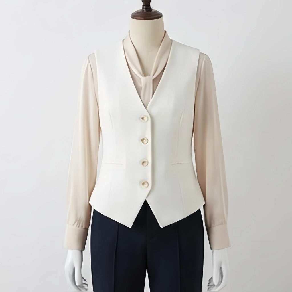 Women's Formal Business Vest Sleeveless Tailored Button Up Waistcoat Professional Office Outerwear Top Slim Fit Professional