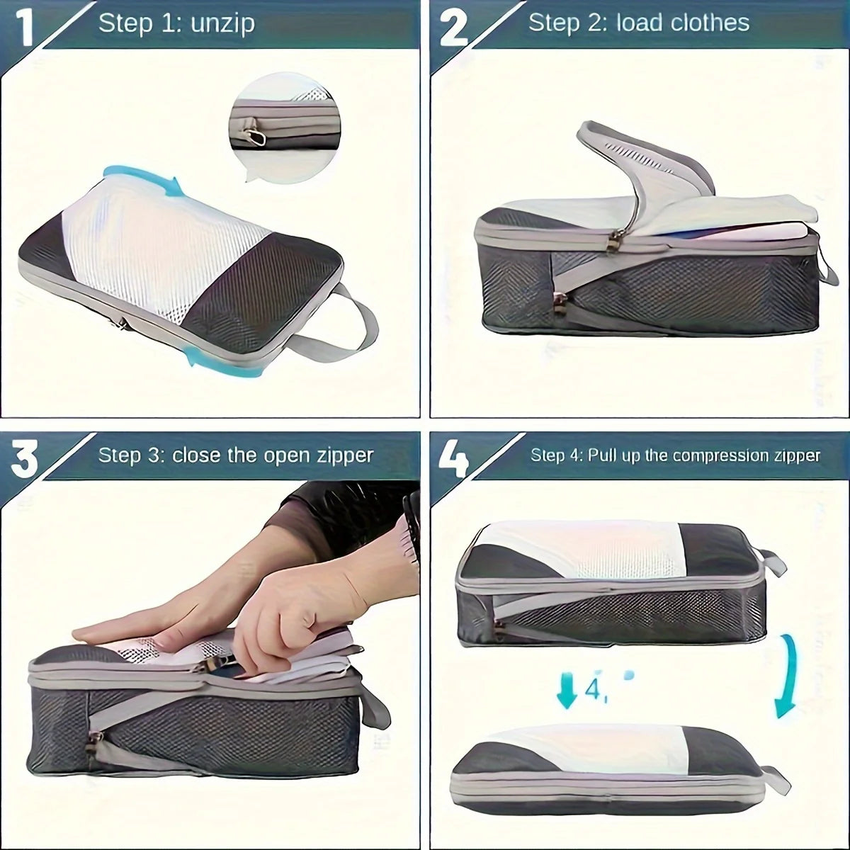 4 Pcs Travel Luggage Compression Bags, Lightweight Versatile Storage Bags, Dustproof Organizers