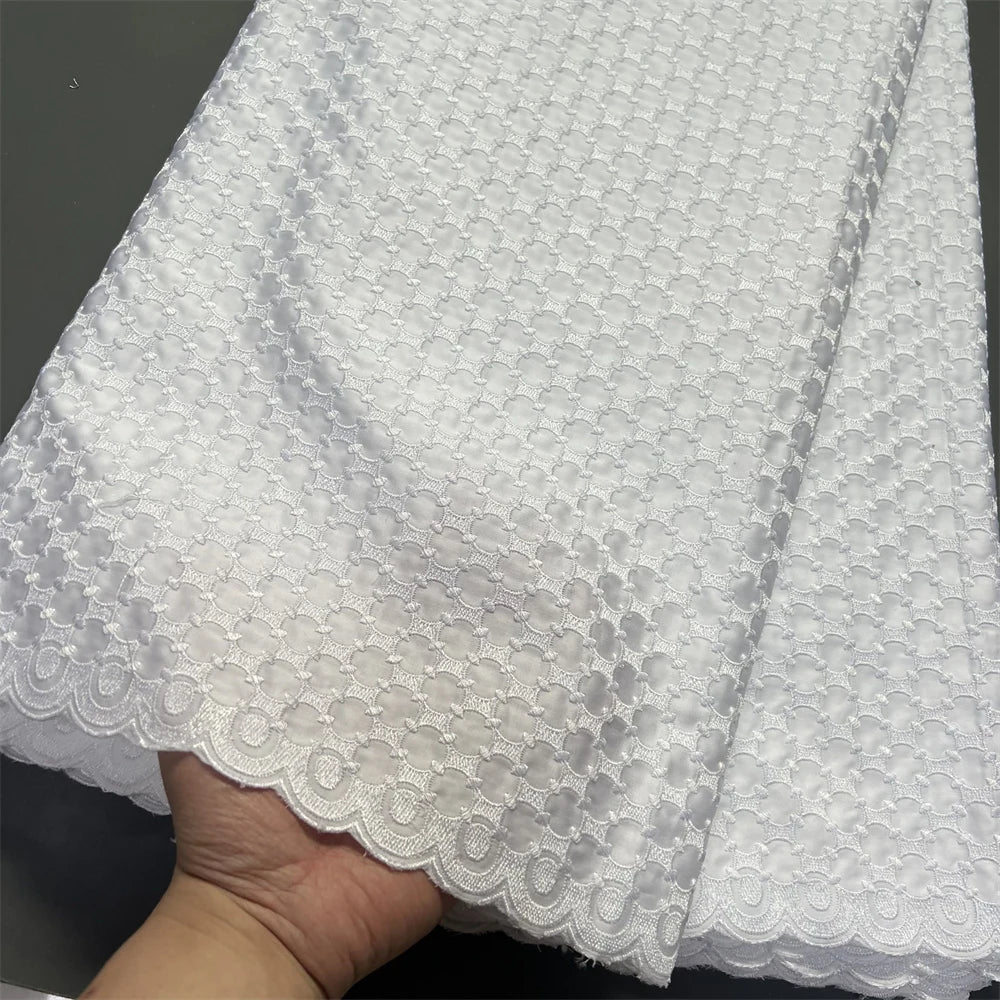 African Nigerian 2026 Tulle Lace Fabric Sewing for Dress High Quality Damask polish luxe Cotton Pure Embroidery 5Yard hz1410