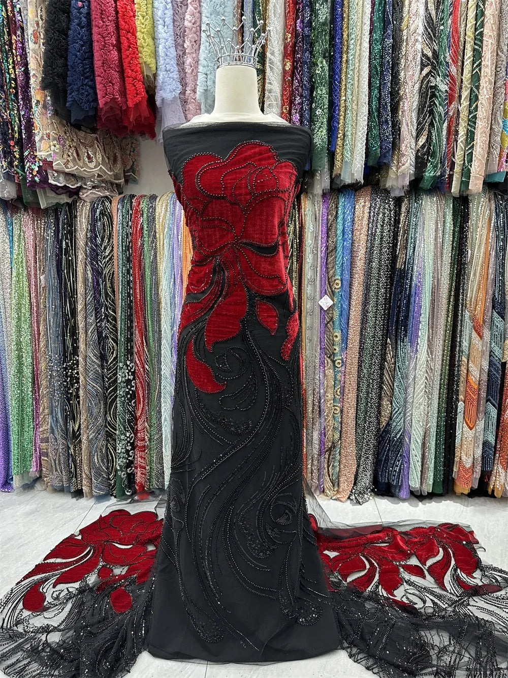 African Nigeria 2025 High-Quality Velvet Beaded Sequins French Tulle Lace Fabric Dress Nigerian 5 Yards For Wedding Party Women