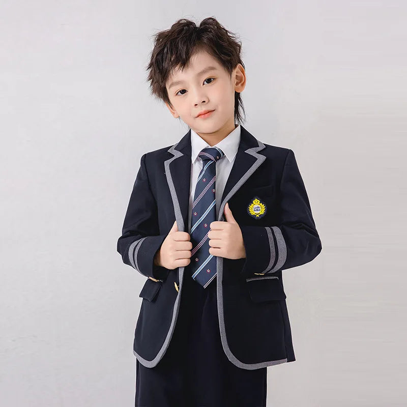 Child School Uniform Girls Korean Japanese Navy Jacket Pleated Skirt Boys Formal Dress Suits Kids Student Clothes Class Sets