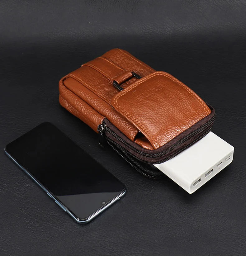 Men's Mobile Phone Waist Bag Outdoor Work Chest Bag PU Cigarette Case Key Chain Wear Belt Backpack Sport Hiking Portable Satchel